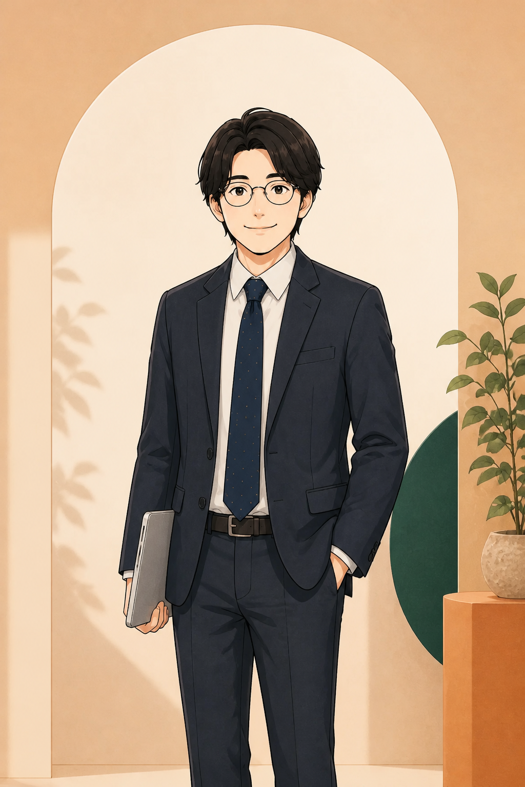仕事でのAI活用を案内する男性キャラクター